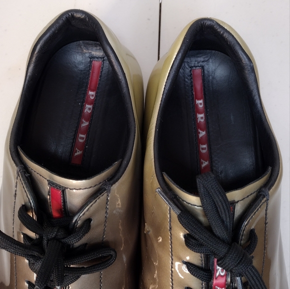 Prada Vintage Men's Ombre Patent Leather Lace Up Golf Athletic Sneakers Size 8 - Picture 7 of 15